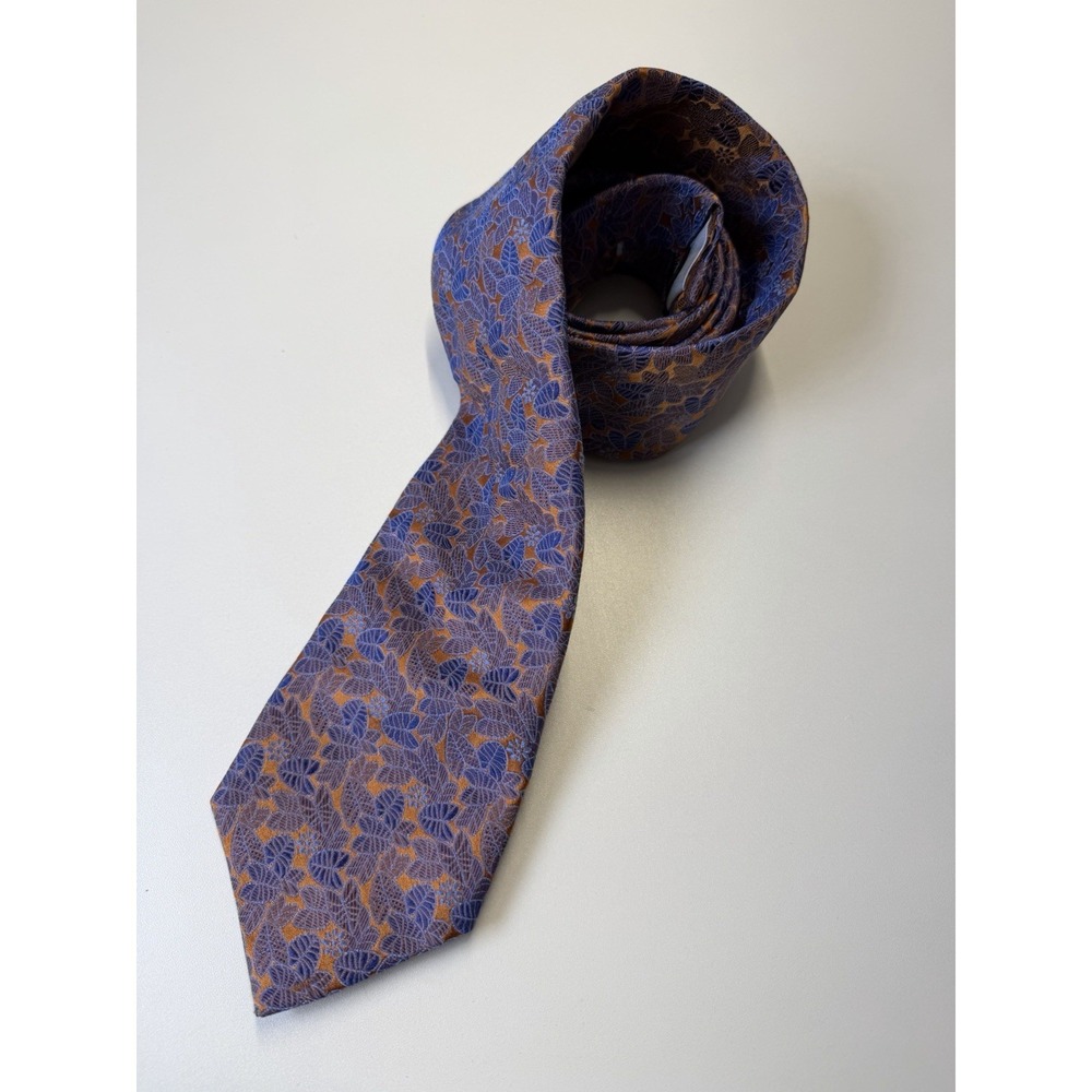SOLOIO Collection Italy Purple Gold mens 100% silk tie Floral Leaf Pattern